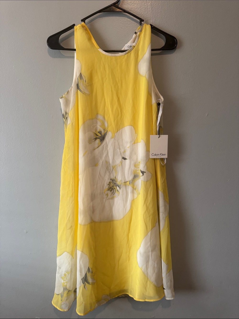 Calvin Klein Yellow Floral Sleeveless A-Line Dress for Girls